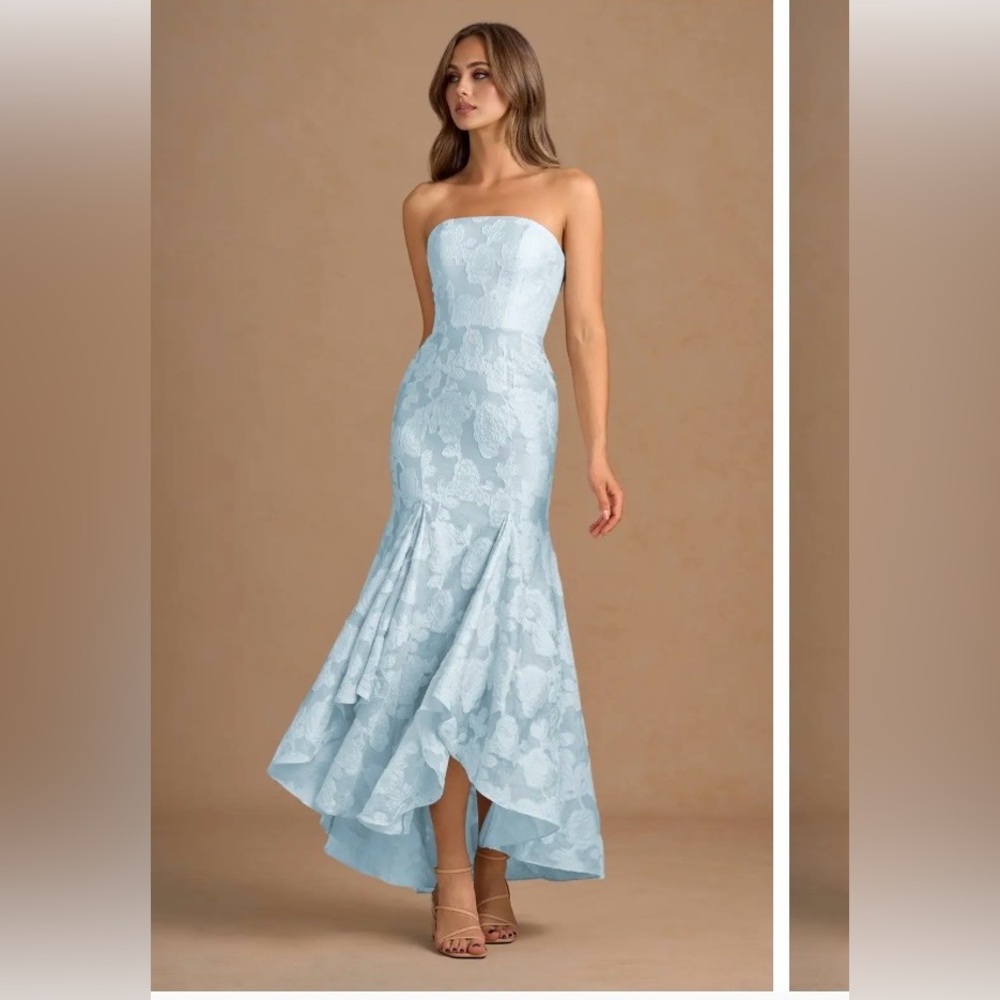 Azazie Strapless Floral Jacquard Dress in Light Blue. Syle- Avon’s